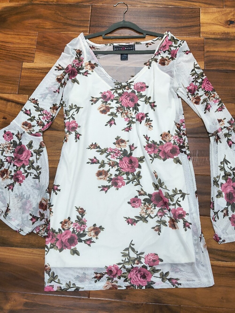 Polly & Esther Dress Floral Cottagecore Mesh Lined Angel Bell Sleeves Sz XL